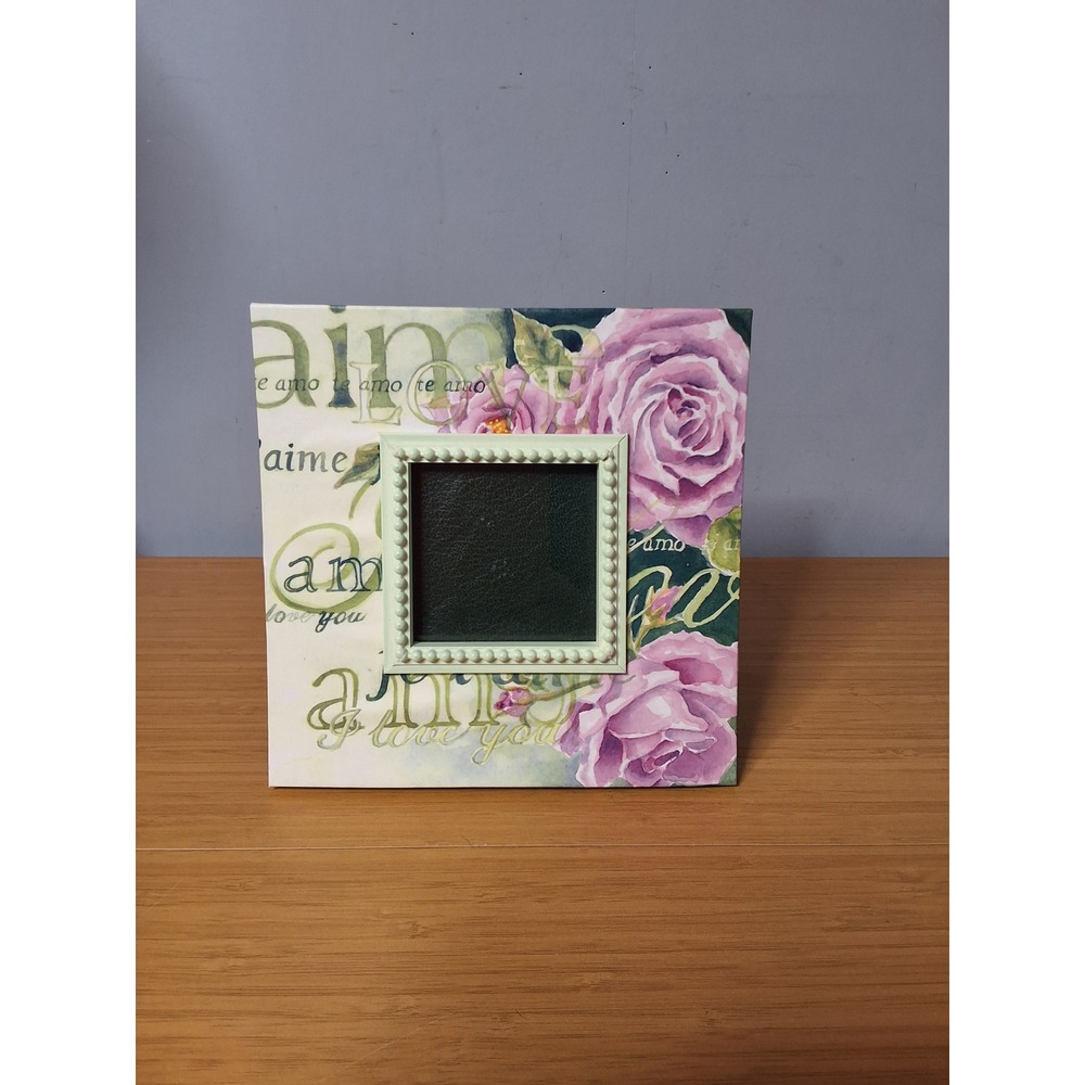 Floral French Script Aime Square Picture Frame Purple Roses 8x8 Tabletop Decor